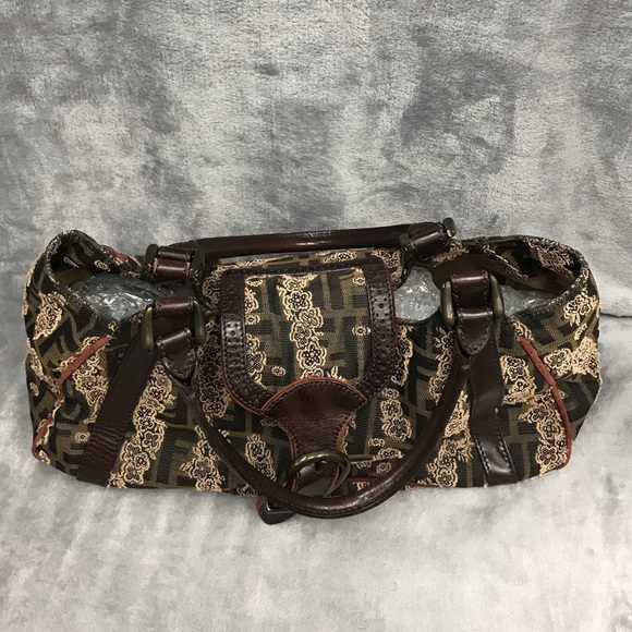 FENDI ZUCCA EMBROIDERED FLORAL SATCHEL BAG FINAL SALE - Picture 3 of 8